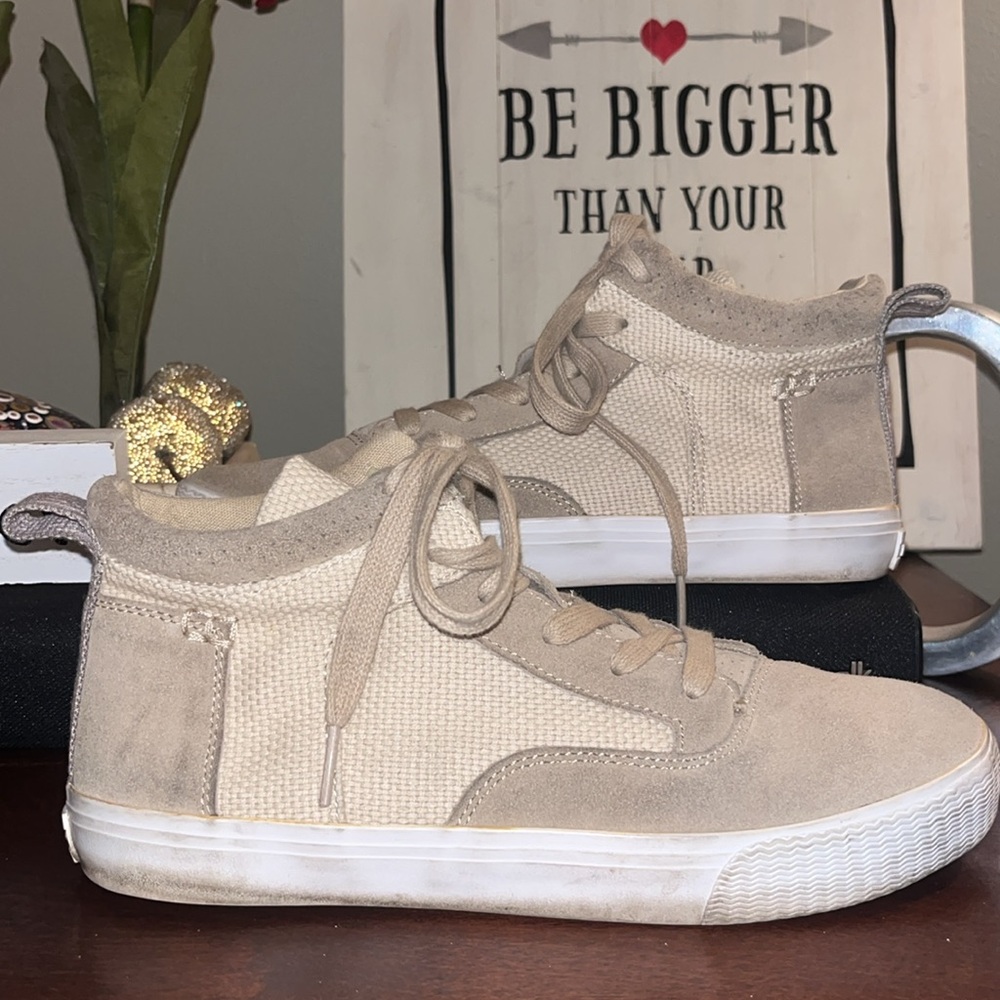 Toms Camilla Tan & Cream High-Top Suede and Canvas Sneakers sz 8 EUC